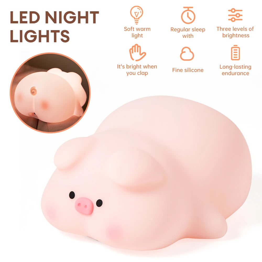 Cute Rabbit Pig Silicone Night Light Soft Light Touch Sensor