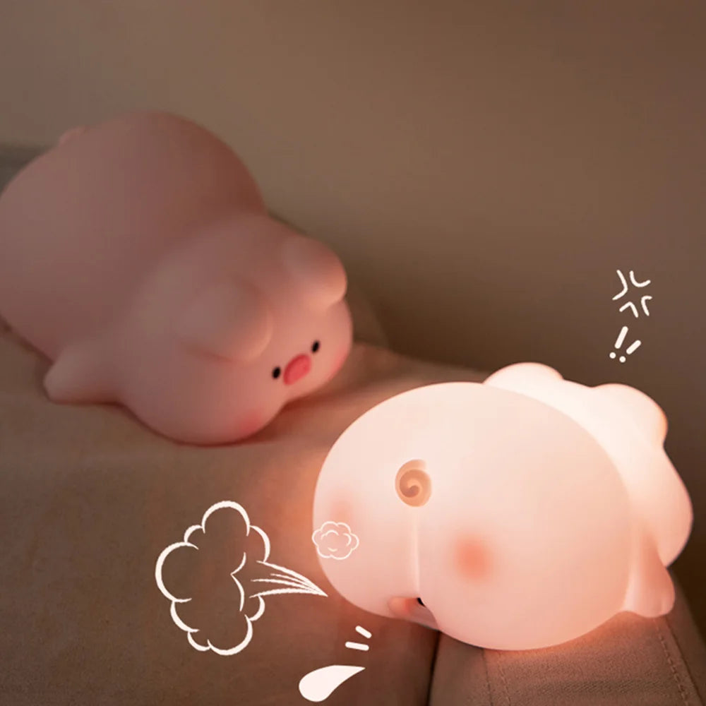 Cute Rabbit Pig Silicone Night Light Soft Light Touch Sensor