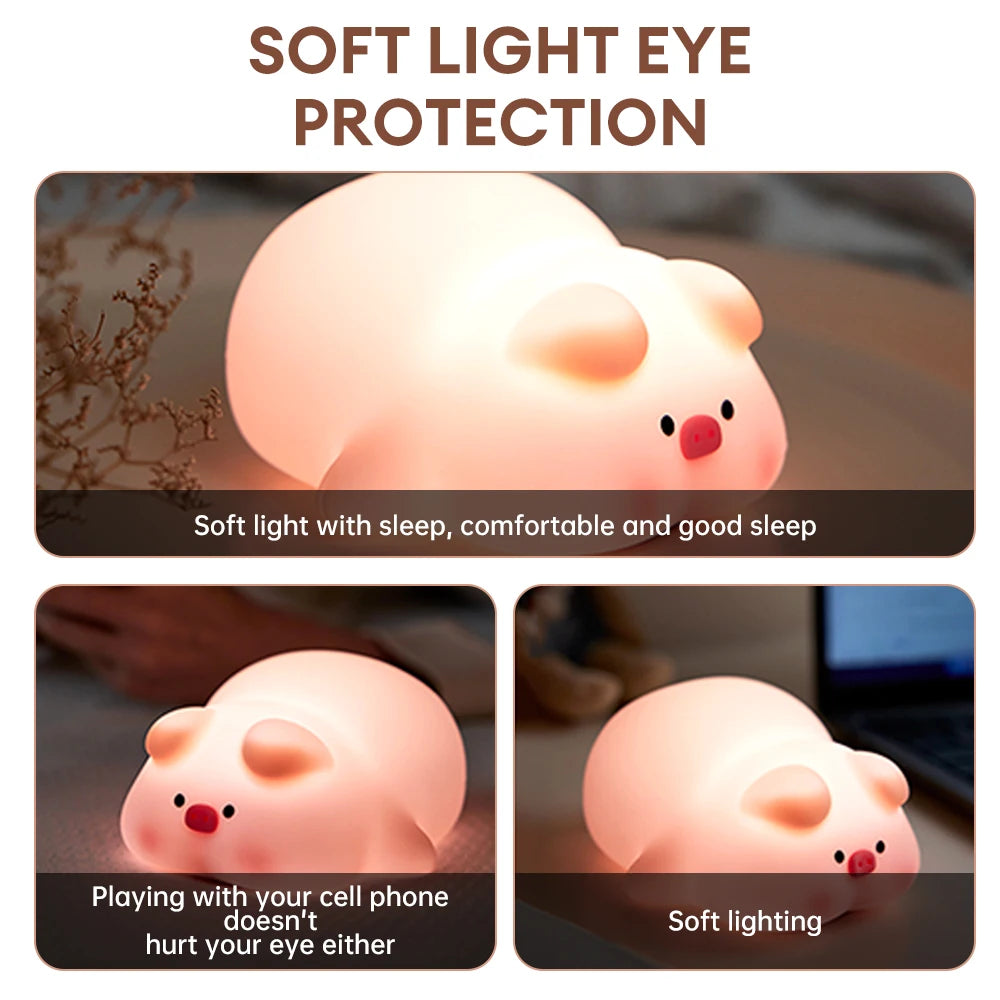 Cute Rabbit Pig Silicone Night Light Soft Light Touch Sensor